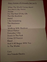 Gary Numan Birmingham Setlist 10102023